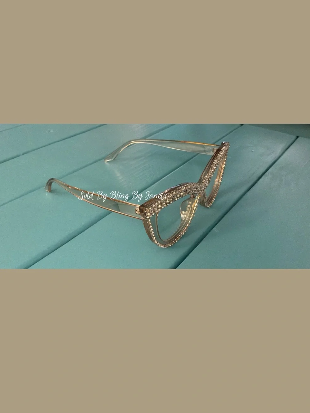 Blinged Cat Eye Glasses -Brown or Champagne -Clear lenses -For Fashion wear only